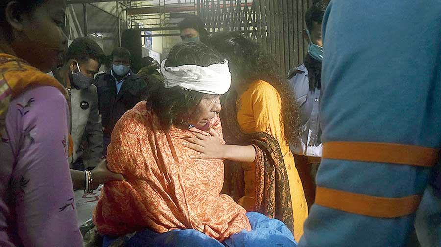 An injured passenger at the Calcutta National Medical College and Hospital