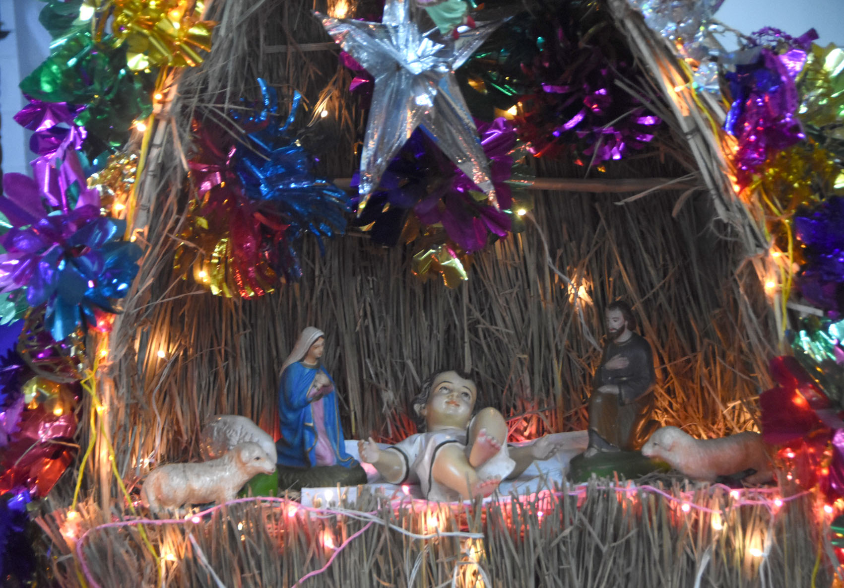 The holy shed of Jesus, portraying a picture of the birth of the Lord, at St. Anthony’s Church in Dhanbad, on Friday.