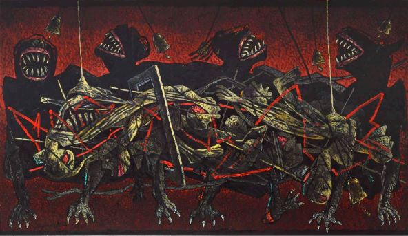 'Year 2020 - B' (acrylic and oil on canvas) by Samir Aich, 2020