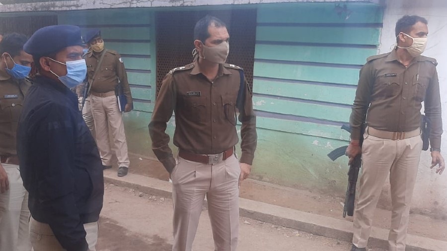 City SP, Subhash Chandra Jat (in the middle) investigating at the scene of crime on Tuesday