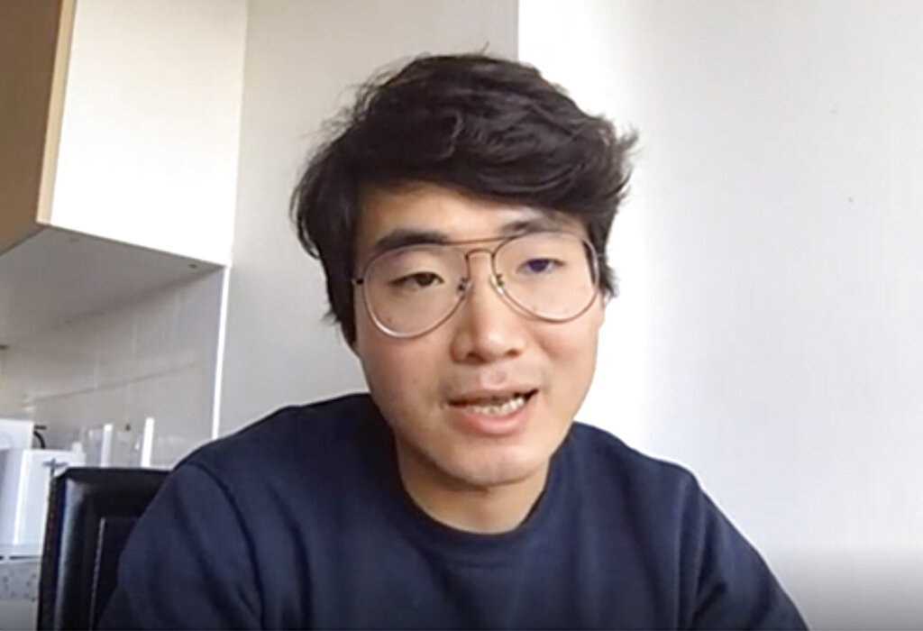 In this image taken from video, former employee at the British consulate in Hong Kong Simon Cheng speaks during an interview Thursday, July 3, 2020, in London. Cheng said Thursday he believed his is the first such successful U.K. asylum case from Hong Kong. 