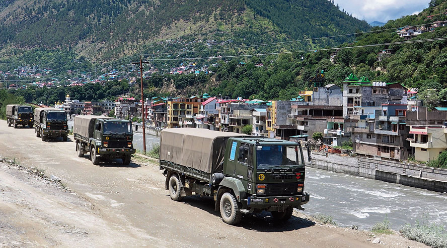Army trucks move towards Ladakh on Thursday.