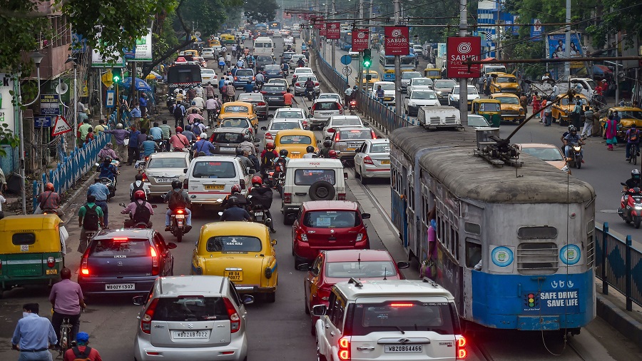 Traffic jam on a street on the eve of complete lockdown in the state, in Calcutta, Wednesday, July 22, 2020.