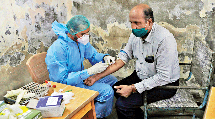 Blood being collected from a plasma donor in Mumbai on Thursday. 