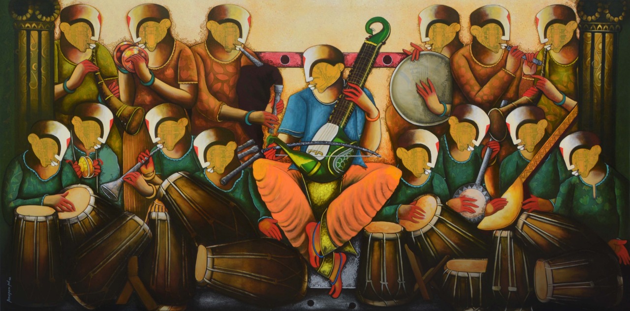 Painting of a musical band by Anupam Pal