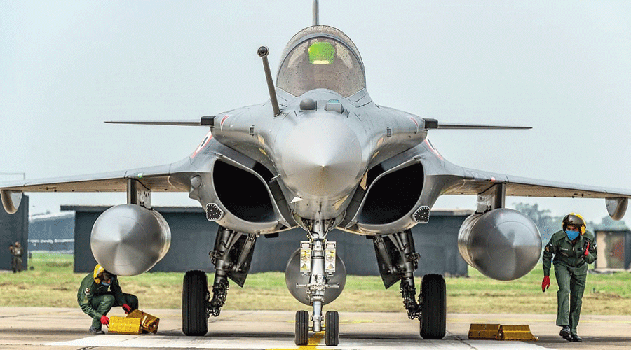 A Rafale aircraft at the air force station in Ambala on Wednesday.