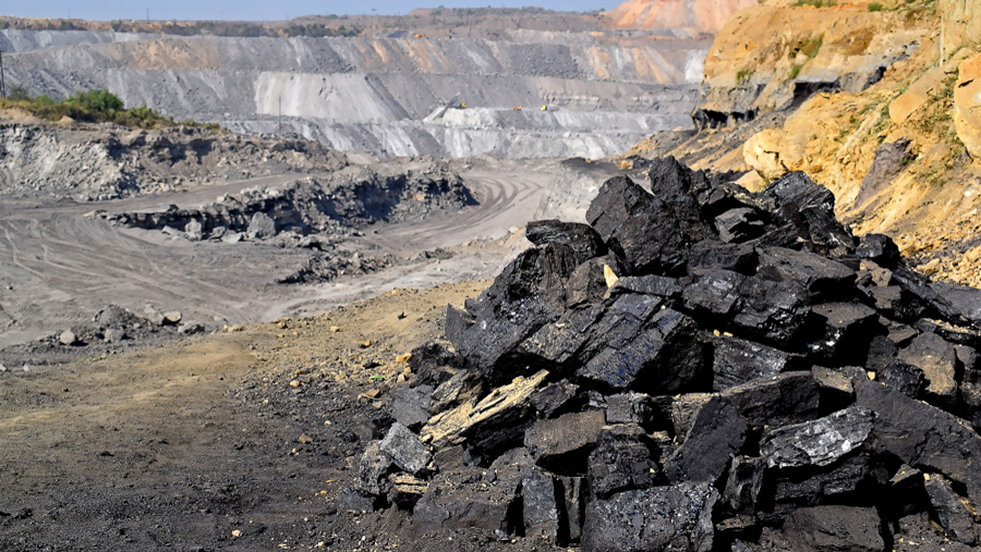 Close view of coals inside a coal mining project, Bilpahari, West Bengal, india.