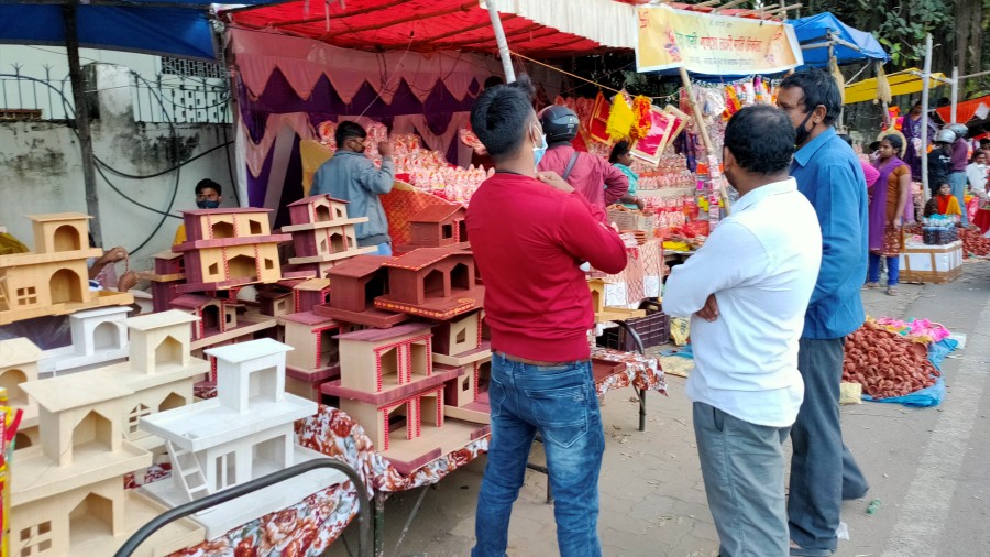 Customers buy playhouses before Diwali on Thursday. 