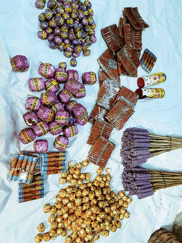 Crackers seized by Bidhannagar Police at Dakshindari in Lake Town