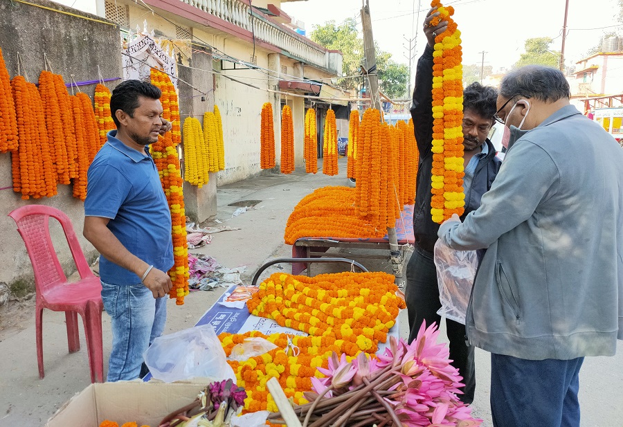 People buy flowers ahead of Kali Puja in Ranchi.