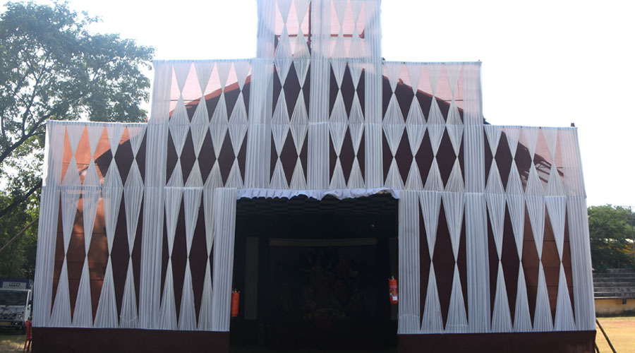 The puja pandal of Sri Sri Shyama Puja Committee, Jharnapara, Park Market in Dhanbad on the occasion of Kali Puja in Dhanbad on Saturday.