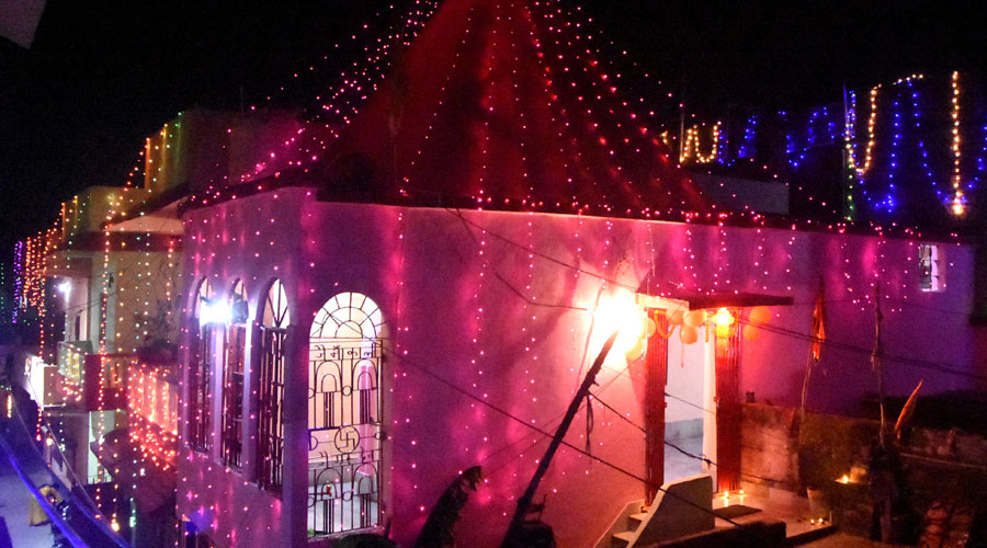 A Kali Mandir decked up with colorful lights at Professor Colony in Hirapur,Dhanbad on the  occasion of Kali Puja in Dhanbad on Saturday evening. 