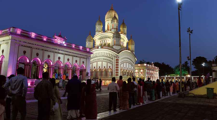 A queue at Dakshineswar temple on Kali Puja on Saturday