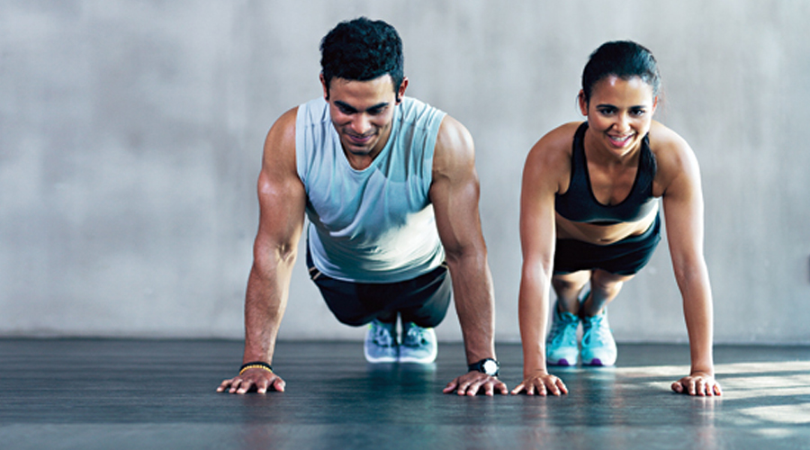 Couple working out together for self-care