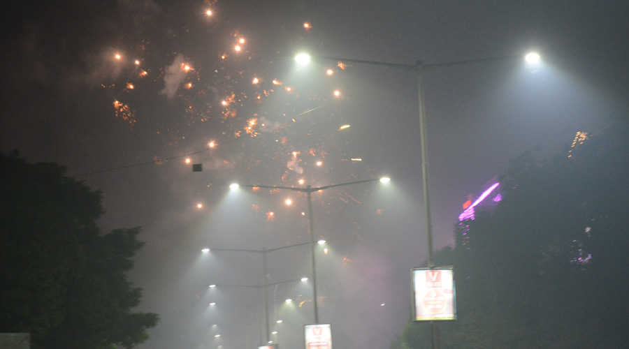 The night sky lit up by fireworks on Diwali night (November 14) at Bistupur in Jamshedpur.