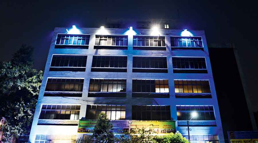 An illuminated Nehru Children’s Museum on Friday