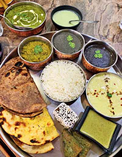 Anupam’s serves a great Kumaoni thali comprising hemp seed chutney, kheera raita, bal mithai (the original comes from Almora), chudkani dal, madua (ragi) roti, a sort of vadi called badeel and bedu rotis (stuffed with seeds)