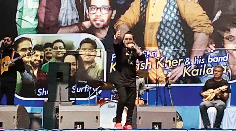 Kailash Kher and his band perform in Chowrasta as a part of the event