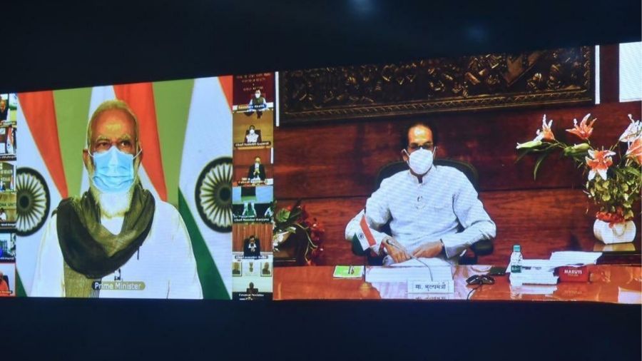 CM Uddhav Thackeray (right) at the virtual meeting with Narendra Modi.