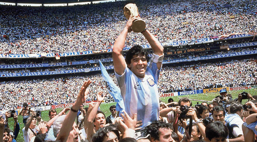 Diego Maradona with the World Cup at the Azteca Stadium in Mexico City on June 29, 1986.