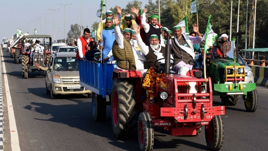 BKU members carry out a tractor rally at Ghazipur border.