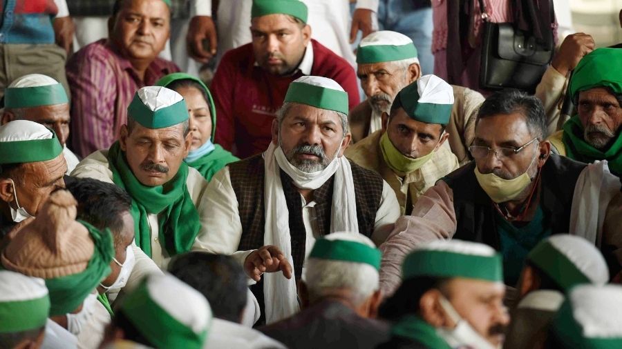 Members of an agricultural outfit perform a sit-in at the Delhi border.