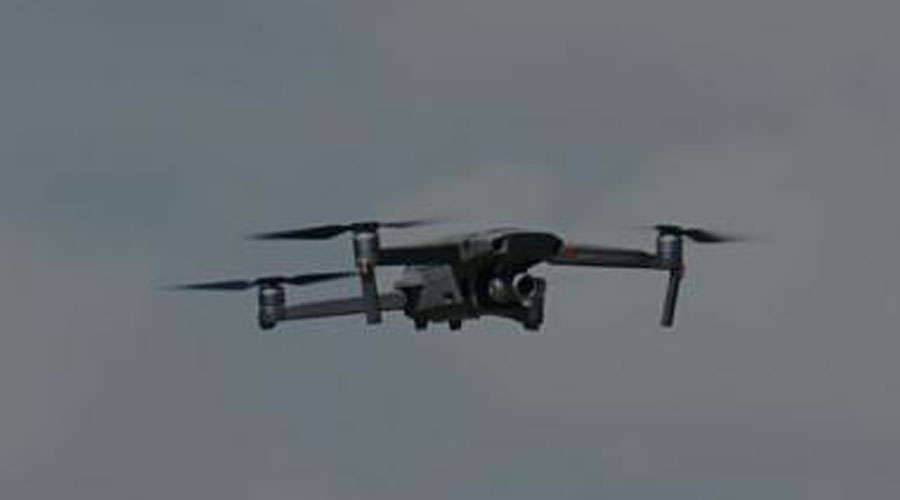A drone flies over Betla National Park. 