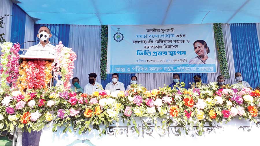 Deb speaks at the programme of the medical college and hospital in Jalpaiguri on Wednesday.