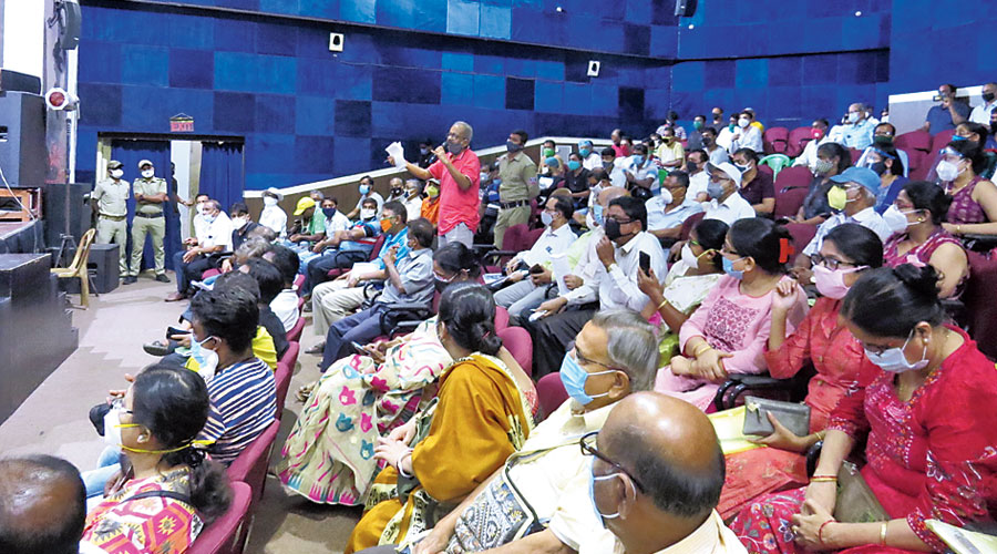 A full house Rabindra Tirtha where the New Town meeting was held.