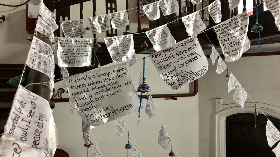 WHITE NOISE: Sufia’s peace poetry flag installation at Alliance Française du Bengale