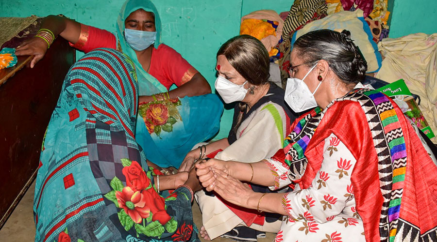 CPI(M) MP Brinda Karat speaks to the victim's family in Hathras, earlier this month