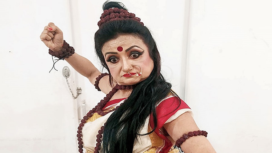 Sonali Basak (in picture), who directed the show, danced to Durge durgati nashini, praying to the goddess to end the pandemic