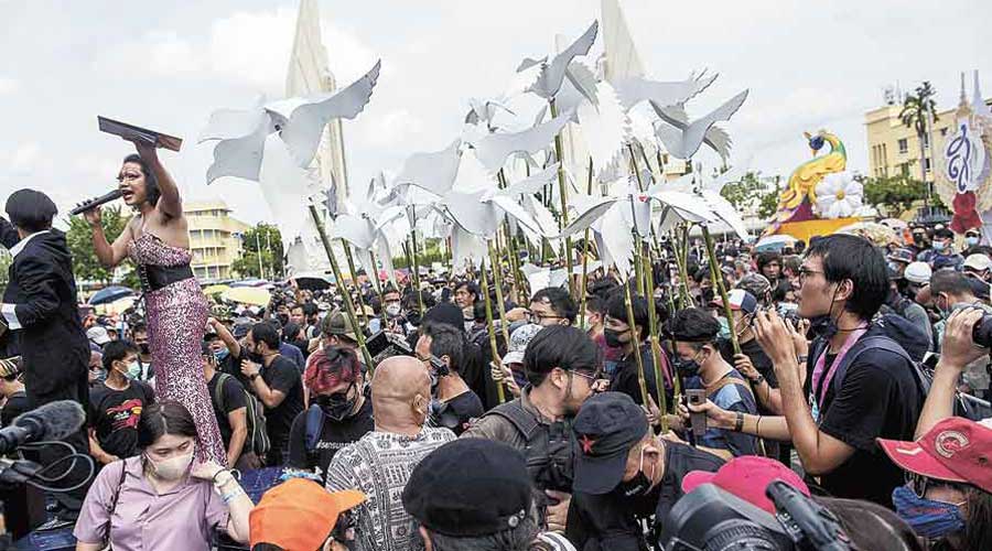 Pro-democracy activists during the protest in Bangkok.