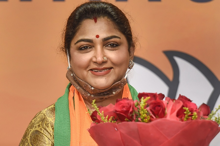 Khushboo, after joining the BJP, at the party HQ in New Delhi