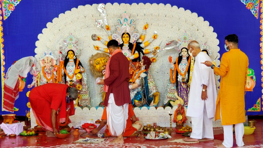 Devotees at the Hinoo Durga Puja Samiti in Ranchi on Friday. 