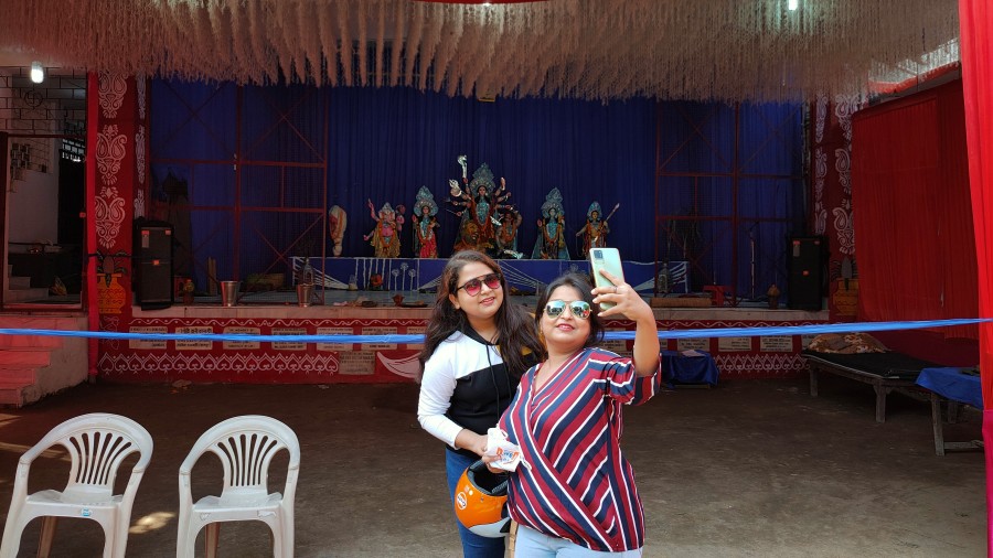Revellers at Deshpriya Club, Tharpakhna, Ranchi, on Friday. 