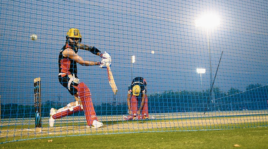 RCB skipper Virat Kohli also at the nets in Dubai.
