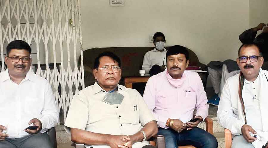 Jharkhand finance minister and state Congress president Rameshwar Oraon (second from left) and others at the video launch in Ranchi on Wednesday 