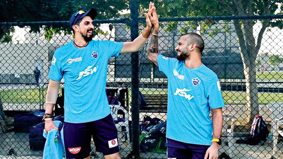 Shikhar Dhawan wishes Delhi Capitals teammate Ishant Sharma (left) on his birthday on Wednesday
