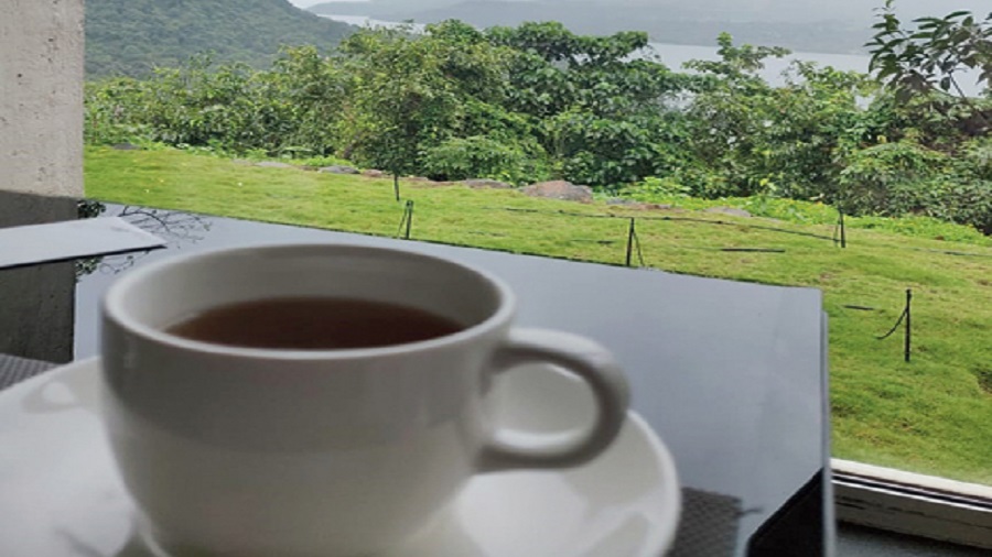 The breathtaking view of the Sahyadri range while enjoying morning tea