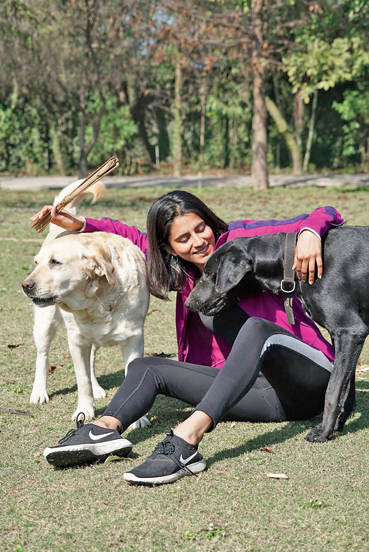 Anya with her dogs Fifi and Bono