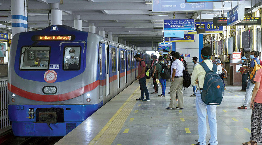 A train rolls into the platform