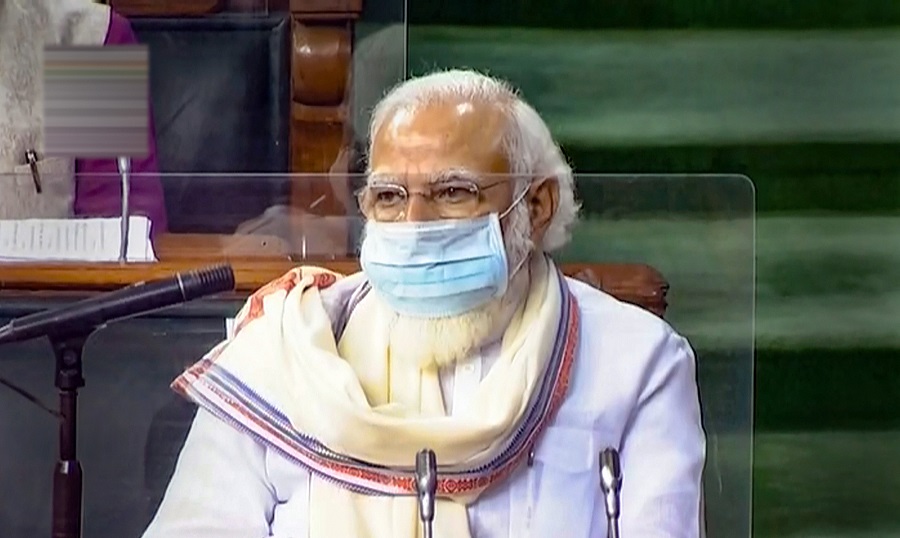 Prime Minister Narendra Modi in the Lok Sabha during the opening day of Parliaments Monsoon Session on Monday.