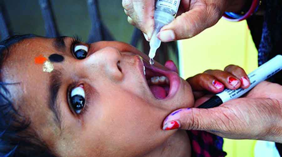 The programme to give polio vaccines began on Sunday and will continue through the week