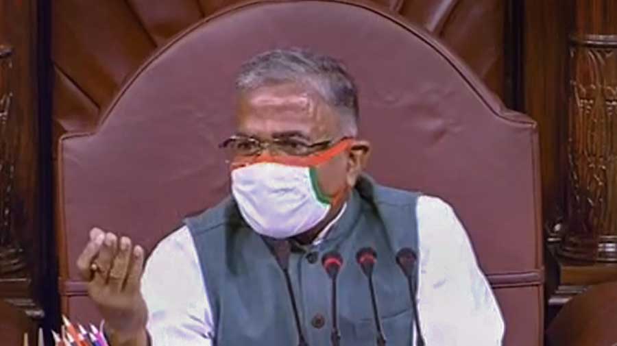 Rajya Sabha deputy chairman Harivansh Narayan Singh conducts proceedings during the monsoon session of Parliament in New Delhi on Wednesday.