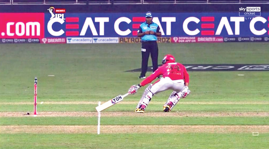 TV replay shows Chris Jordan’s bat well within the crease while going for a second run on Sunday. 