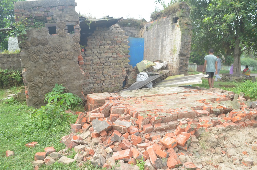 The damaged house after the subsidence at Lodna in Jharia, Dhanbad, on Wednesday