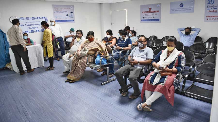 The post-vaccination waiting area at the RN Tagore hospital