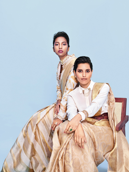 A linen Kanjeevaram (left) and an organza Kanjeevaram