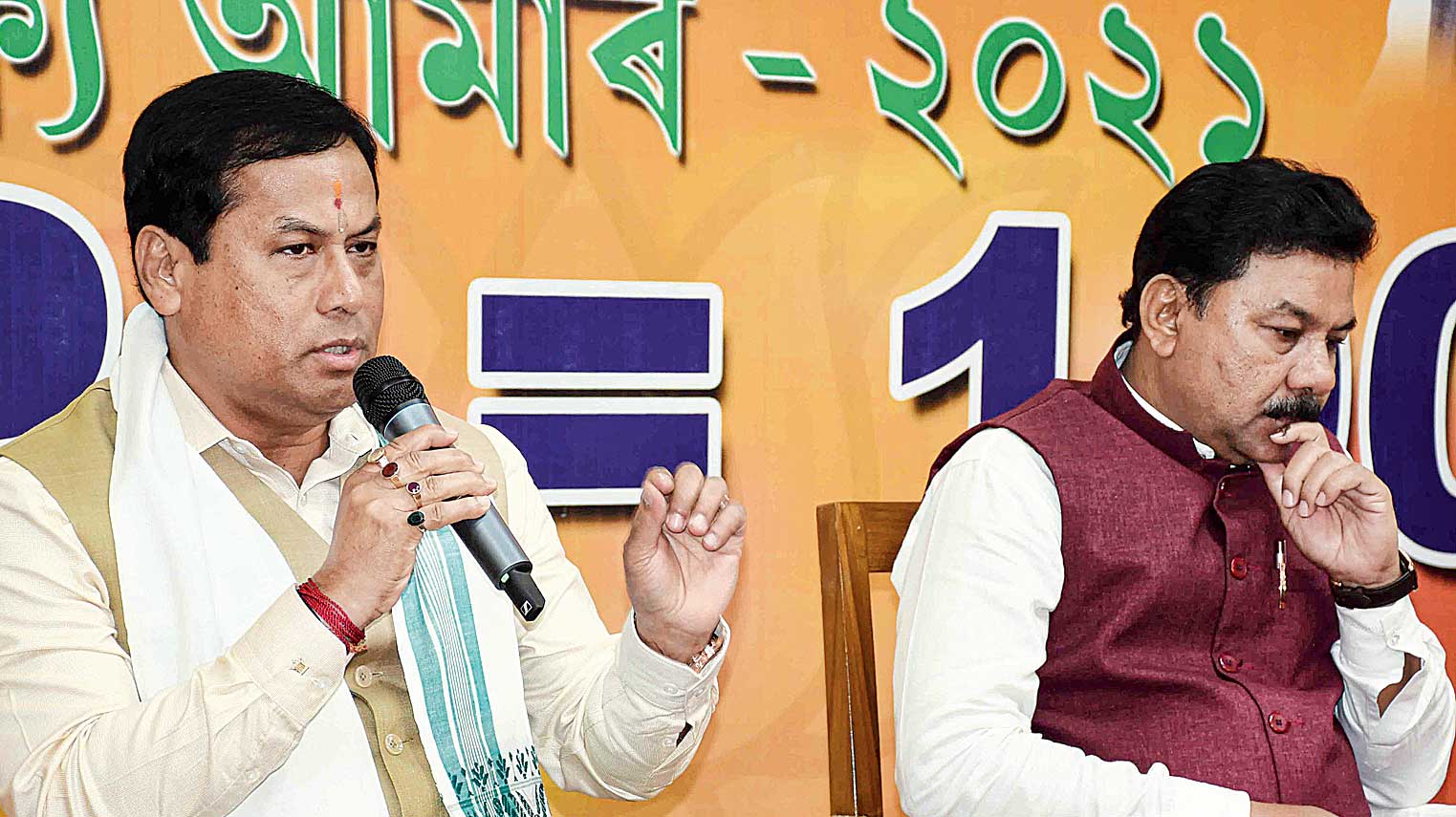 Assam chief minister Sarbananda Sonowal at a news meet in Guwahati on Thursday. 